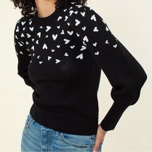 Hale Bob Aimee Jacquard Sweater Top Black White Heart Pattern Feminine Romantic